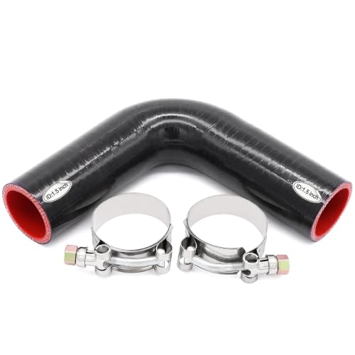 Image of 90 Degree Elbow Coupler Silicone Hose 4-Ply 1.5-inch(38mm) for Turbo /Intercooler /Intake Piping,Length 120mm Thickness 5mm with T-Bolt Clamp