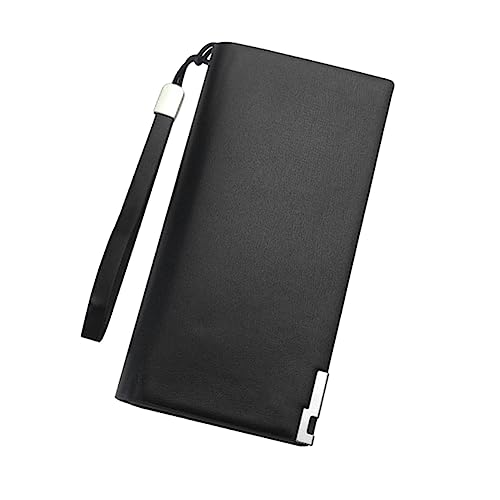 Long Capacity Wallet for Men Zippered Purse for Phones and Cards Durable Black Design for Business and Travel Use