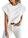 Tankaneo Womens Summer Cap Sleeve Tank Top Crew Neck Solid Casual Loose Fit Basic Tee Shirt White
