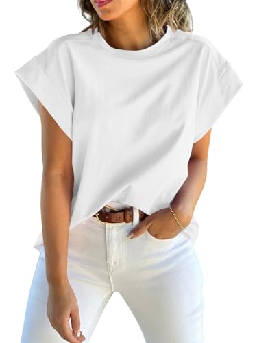 Tankaneo Womens Summer Cap Sleeve Tank Top Crew Neck Solid Casual Loose Fit Basic Tee Shirt2