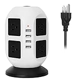 Vertical Power Strip,EletecPro Tower Smart Extension Lead Socket 2M/5.56ft With Surge Protector Overload Protection 8 outlets and 4 USB ports Charging Ports Station Cord (White)