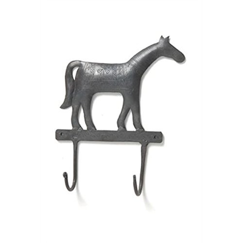 Dream Horse Wall Coat Double Hook - Black Metal 8.3-in x 10-in