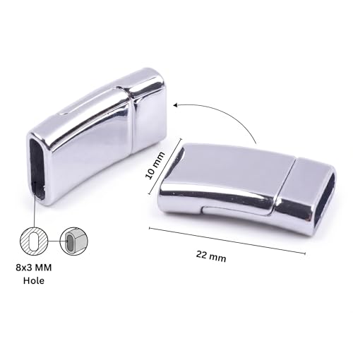 Image of Beadsnfashion 10 Pcs Flat Magnetic Clasps for Jewellery Making - 22x10mm, 8x3mm Hole Size, Silver Finish Magnetic Clasp for Bracelet & Necklace, Premium Jewelry Findings for DIY Crafting