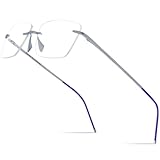 FONEX Titanium Glasses Frame Men,Rimless Square Eyeglasses Frameless Myopia Optical Eyewear 8557 (Silver)
