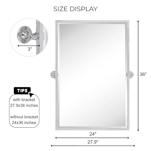 TEHOME Chrome Pivot Mirror Tilt Bathroom Mirror in Polished Nickel Tilting Beveled Vanity Mirrors in Chrome, 28.5x36'' by TEHOME - Image 8