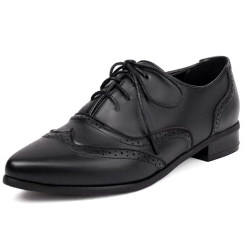 Chaussures Oxford femme brogues vintage lacets plates simili cuir