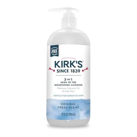 Kirk's 3-in-1 Head to Toe Nourishing Liquid Cleanser- for Men, Women & Children - Premium Coconut Oil & Aloe Vera- Non GMO & Vegan -Original Fresh Scent - 32 Fl Oz Cover