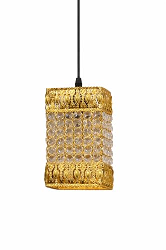 Image of Modern Crystal Pendant Light | Gold Hanging Ceiling Lamp with Crystal Beads | Luxury Decorative Chandelier Light for Living Room, Bedroom, Dining Area (Regal Crystal Tower)