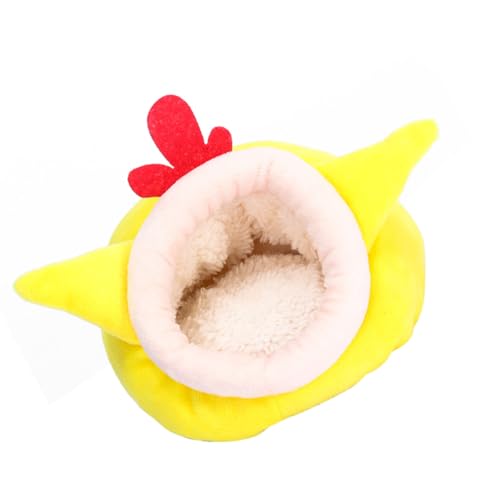 GLEAVI Nido Cálido para Hámster y Erizo Cama Calefactada para Mascotas Pequeñas Saco de Dormir de Algodón Amarillo Estilo Pollito Adecuado para Invierno y Viajes