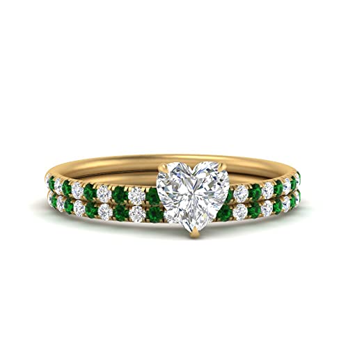 Image of Choose Your Gemstone Pave Petite Ring with Matching Wedding Band Yellow Gold Plated Heart Shape Wedding Ring Sets Minimal Modern Design Birthday Gift Wedding Gift US Size 4 to 12