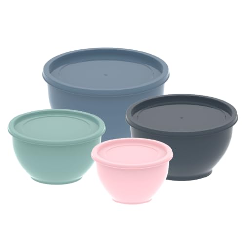 Image of All Time Plastic Mixing Bowl Set of 4 with Lids | 800ml, 1300ml, 2300ml & 3200ml BPA Free Microwave Safe PP Bowls | Food Grade Kitchen Mixing, Serving & Storage Bowls for Baking & Meal Prep