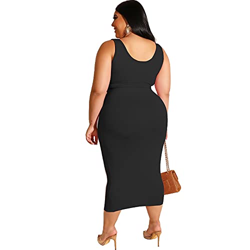 Image of Plus Size Women 2 Piece Outfits Sets Sexy Tracksuit Midi Dress,Sleeveless Tank Top Bodycon Skirts Set Casual Summer