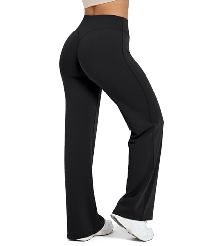 StaySlim Wide Leg Trousers Yoga Pants for Women Straight High Waisted Ladies Casual Trousers Stretchy Lounge Leggings UK Black