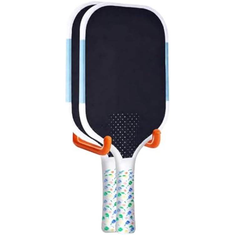 Wall Mount Pickleball Paddle Storage Rack, Black Metal and Orange Hooks, 2 Pack with Eraser, Holds 4 Paddles