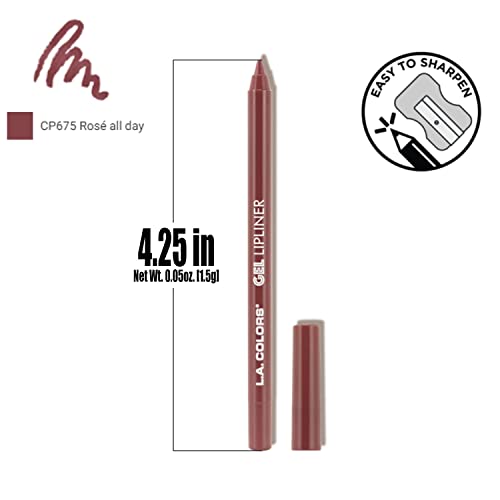 La Colors L.a. Colors 1 Gel Lipliner Long Wear Glide On Formula Lip Liner Pencil + Free Zipper Bag (Cp675 Rose All Day) Full Size #TOP1