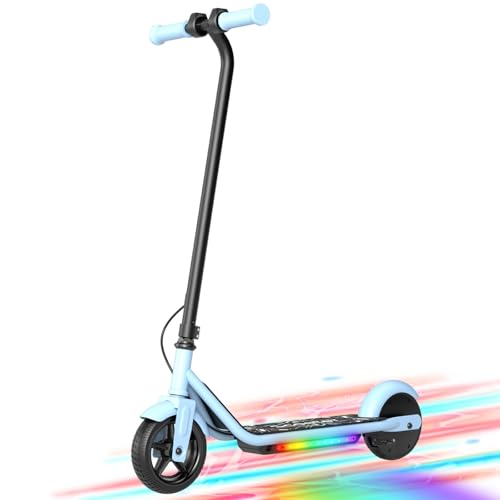 iScooter iK1 Electric Scooter for Kids Aged 6-10, Adjustable Speed & Height, Magnetic Safe Charging, Colorful Flashing Wheels & Deck Lights, E Scooter Suit for Beginners Blue IK3-10MPH Max S