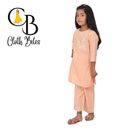 Image of Rayon Kurta Pant Set for Girl Child, Gota Work Kurti with 3 /4 Selvess, Round Neck Traditonal Dress,Ethnic Wear Kurti for Kids