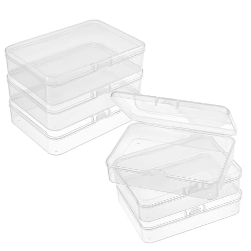 Bremorou 6Pcs Small Plastic Box with Hinged Lids Mini Plastic Storage Box Lear Case Rectangle Containers with Lids for Organizing for Jewelry Beads Craft Supplies(4.13× 2.95 Inch)