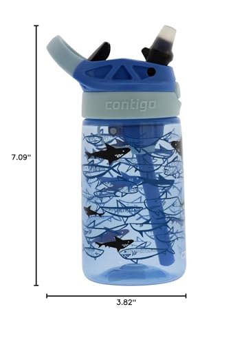 Image of Contigo Aubrey Kids Cleanable Water Bottle with Silicone Straw and Spill-Proof Lid, Dishwasher Safe, 14oz, Blue Sharks