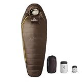Naturehike Daunenschlafsack, Mumienschlafsack Wasserfester wärmender und Leichter Winter Schlafsack (11,9 °C bis -18,6 °C) U-förmige Kapuze, geeignet für Camping, Bergsteigen (SP1000, Kaffeebraun, M)