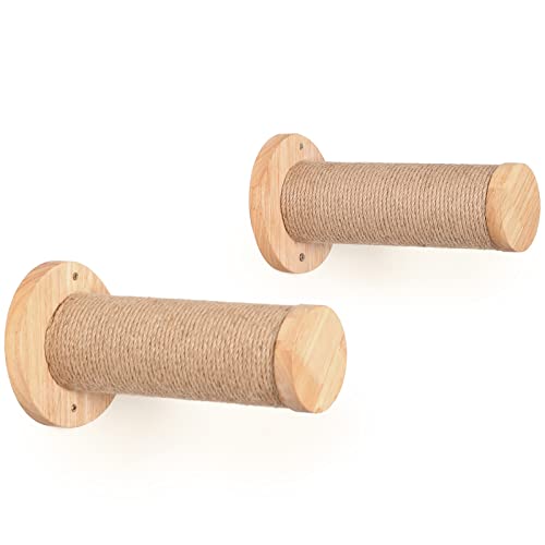 FUKUMARU Cat Wall Furniture, 11.8 Inch Cats Steps for Drywall, Kitten Stairs for Wall Mounted with Jute Scratching Kittens Shelf, 2 of Pack