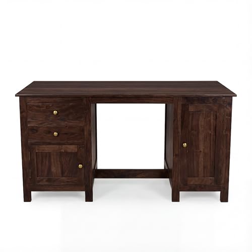 Image of SONA ART & CRAFTS Solid Sheesham Wood Study Table for Students Big Size with 2 Drawers & 2 Doors Wooden Study Desk Table Office Table for Work from Home Office Desk Computer Desk (Walnut Finish)