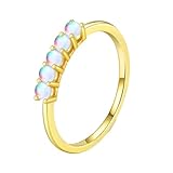 Lirzxin Alianzas de compromiso para mujer, anillo de boda de oro amarillo de 18 quilates elegante con piedra lunar redonda para bodas, de oro amarillo para mamá, novia, novia, 22, Oro amarillo de 18