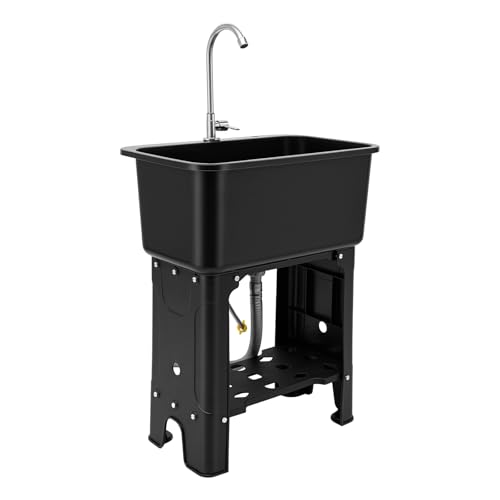 JDINAAS Plastic Outdoor Sink Utility Tub with Hose Hook Up Black
