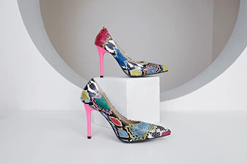 Women's Sexy Snakeskin Pointed Stiletto Closed Toe High Heels Shoes for Women Slip on Dress Casual Pumps3