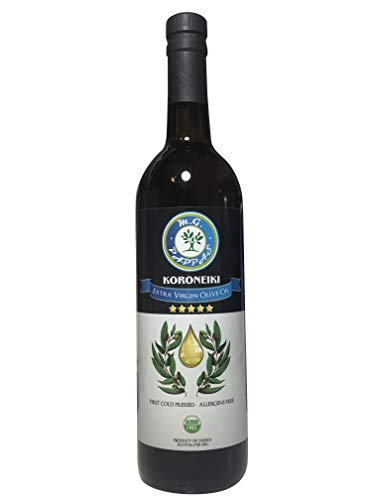 M.G. PAPPAS Koroneiki Extra Virgin Olive Oil - Unfiltered First Cold Pressed Pure Fresh Greek EVOO - Allergen Gluten Free Polyphenol Oil Greece - Cooking Salads Baking 25.5 Oz (750 ml) Glass Bottle