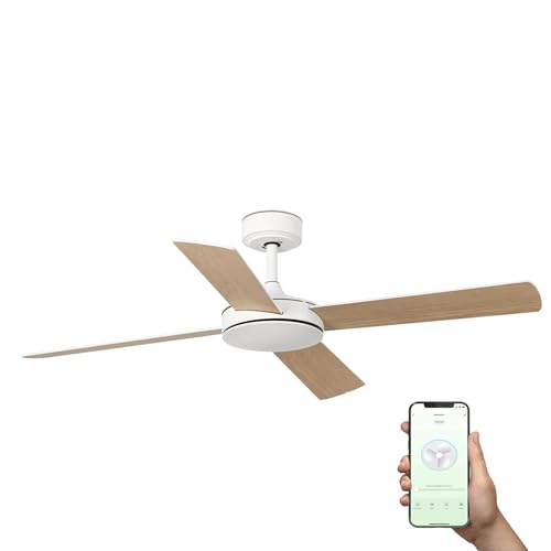 Faro Mallorca Ventilador de techo grande de 4 aspas, blanco mate, sistema inteligente Tuya en arce Faro Mallorca Ventilador de techo grande de 4 aspas, blanco mate, sistema inteligente Tuya en arce