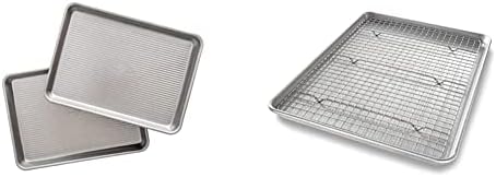 USA Pan Nonstick Quarter Sheet Pan Set of 2 and Half Sheet Baking Pan and Bakeable Nonstick Cooling Rack Set - Thumbnail 5