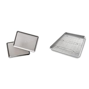 USA Pan Nonstick Quarter Sheet Pan Set of 2 and Half Sheet Baking Pan and Bakeable Nonstick Cooling Rack Set