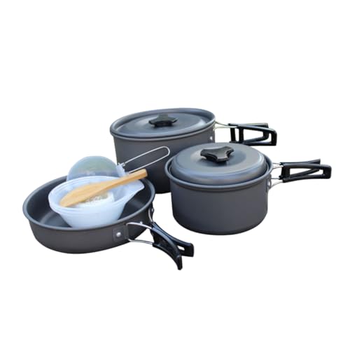 BRIGHTFUFU Camping Cookware Kit 2-3 Person Portable Folding Cookware Outdoor Cooking Set Removable Handle for Camping Hiking and Backpacking