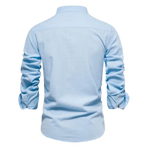 Men's Cotton Social Shirt Lightweight Long Sleeve Button Casual Business Shirt2