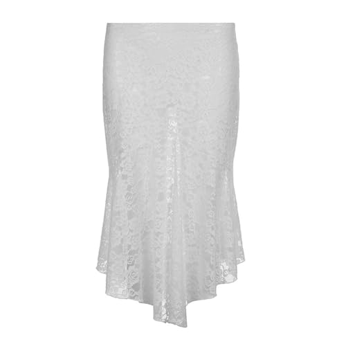 Generic Falda Irregular de Encaje Jacquard, Estilo Dulce y gentil, faldita Blanca versátil de Cintura Alta, Falda de Corte A de Largo Medio Que Cubre la Cadera-Blanco-S