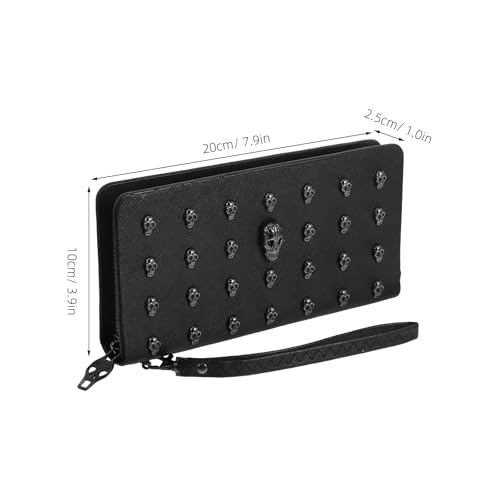 TENDYCOCO 3pcs Phone Handbag Gothic Pu Holder Vintage Wallet Wristlet Skull Lether for Zippered Black Punk Clutch Long Wallet3