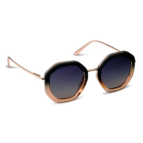 Peepers by PeeperSpecs Women's Solana Oversized Sun Polarized Round Sunglasses, Black/Tan, +0.002