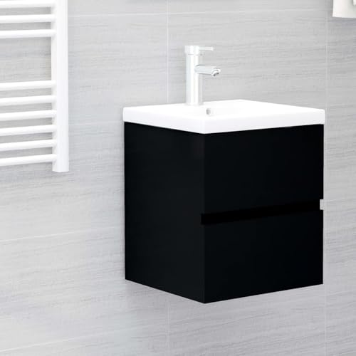 Gecheer Mueble de Baño con Lavabo Armario Almacenamiento Colgante Suspendido Pared Estante Inferior Cajón Mueble de Baño Suspendido Madera Negro 41 x 38,5 x 45 cm