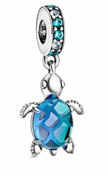 Blue Turtle Charm 925 Silver Compatible with Pandora Charms, Trollbeads, Chamilia, Biagi and Many Other UK Charm Bracelets.