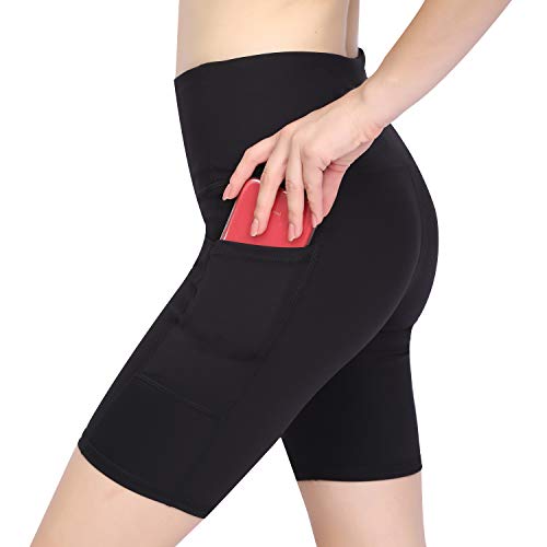 GIEADUN Shorts de Sport, Femme Pantalon Yoga avec Poche latérale, Legging Court,Taille Haute Legging Sport, Femmes Mode Faire des Exercices Leggings (Deep Black, Small) Cover