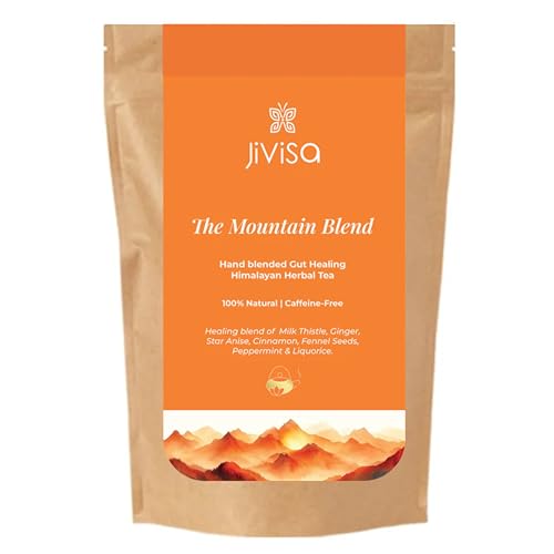 Image of JiViSa Mountain Blend Gut Health Herbal Tea for Digestion & Bloating Relief with Fennel, Ginger, Peppermint, Milk Thistle, Cinnamon, Star Anise & Liquorice | Digestive Herbal Tea | Pouch 50g