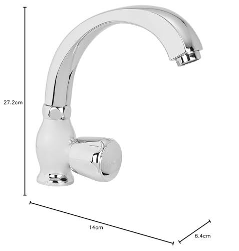 Image of Hindware F330034CP Contessa Plus Sink Tap with Casted Swinging Spout (Deck Mounted), Brass with Chrome Finish
