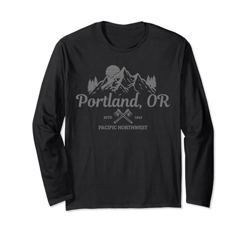 31lG1E9cLDL._SL500_ Portland Oregon PNW Pacific Northwest Vintage Mountains Gift Long Sleeve T-Shirt