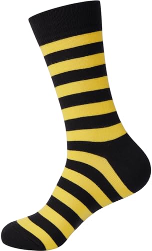 FancyBull Yellow and Black Striped Socks for Men Cotton Bee Socks