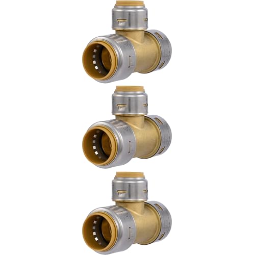 Image of SharkBite Max 1 Inch x 1 Inch x 3 /4 Inch Reducing Tee, Pack of 3, Push To Connect, PEX Pipe, Copper, CPVC, PE-RT, HDPE, UR416