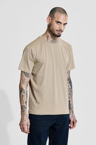 Image of SNITCH 4 Way Stretch Crew Neck Light Weight Half Sleeve Solid Cotton Blend Machine Wash Slim Fit T-Shirt