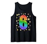 6th Birthday Six Years Old Number 6 Rainbow 6 Tee