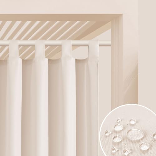 ROOM99 Outdoorvorhäng mit Schlaufen Garden Line 155 x 200 cm Breite x Höhe Outdoor Vorhang wetterfest Wasserdicht Sichtschutz Sonnenschutz Gardinen Garten Winddicht Helle Creme, 1 Stück