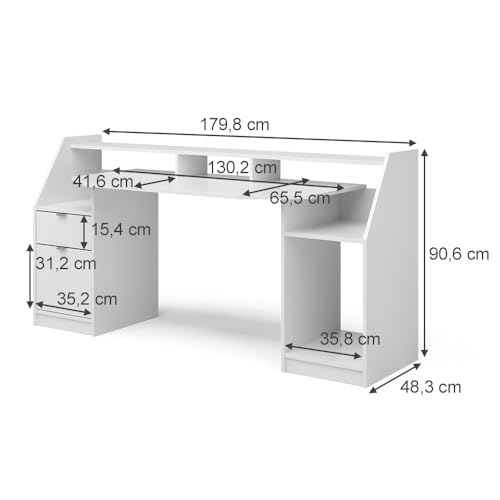 Vicco Computertisch Joel, Computertisch, Weiß, 180 x 66 cm